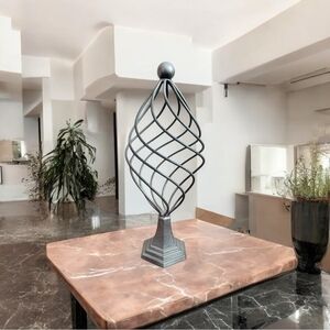 Swirl Sphere Decoration Large Silver Metal Table Top Decor